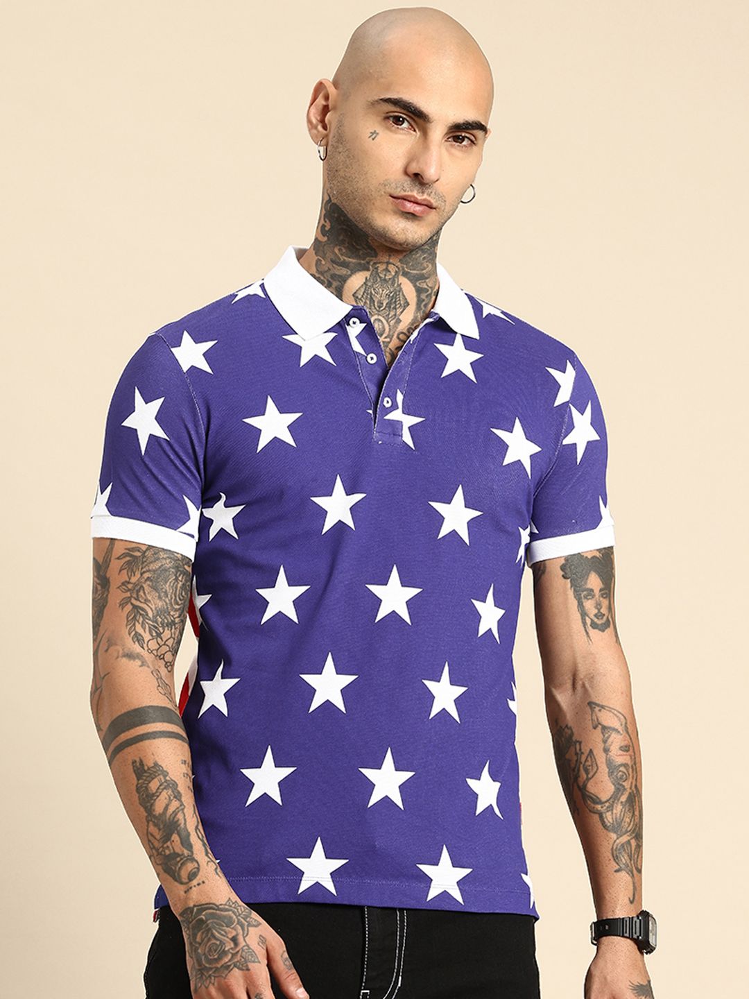 Being Human Pure Cotton Captain America Printed Polo Collar T-shirt
