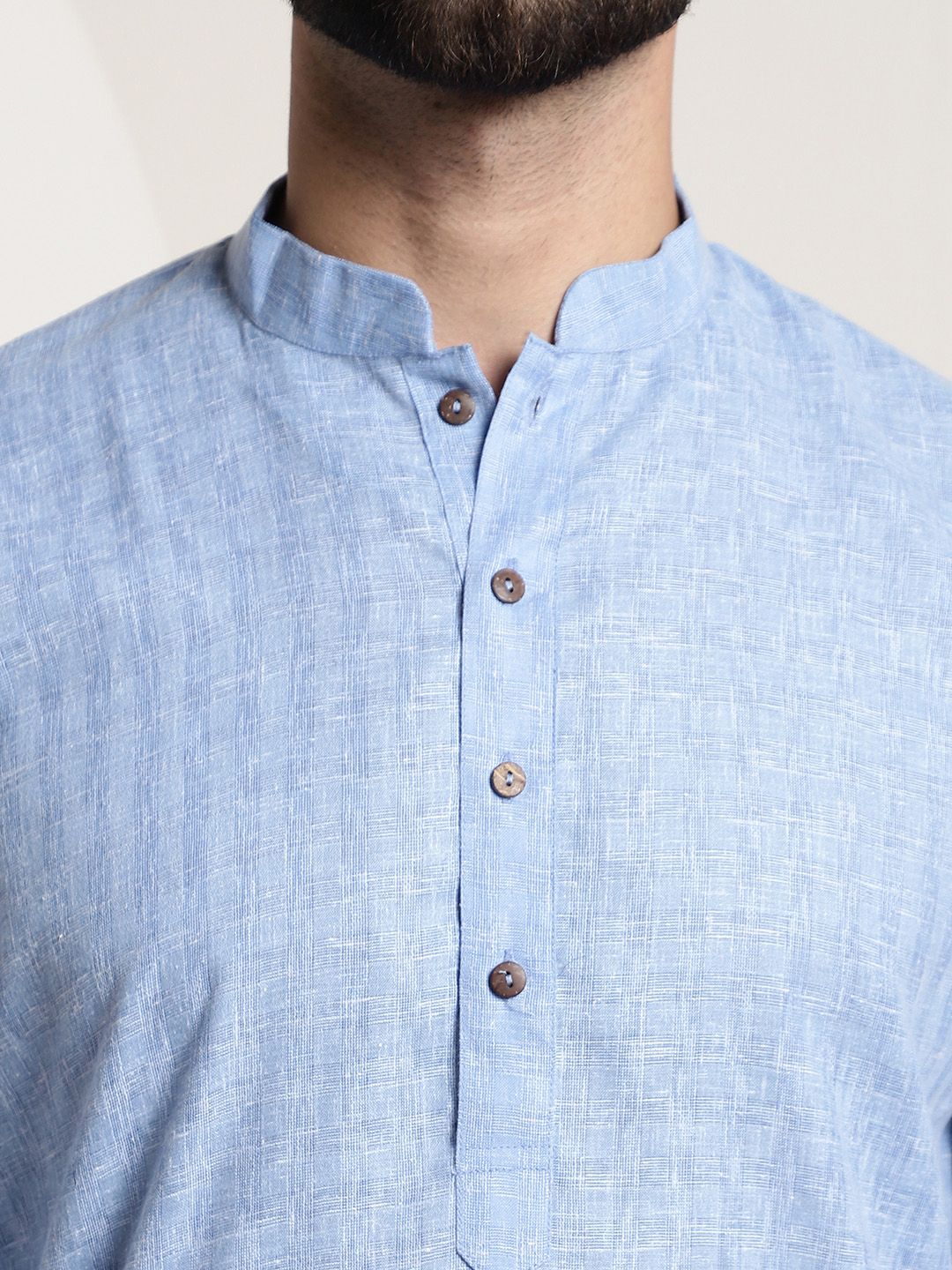 SOJANYA Men Blue Dobby Self-Checked Straight Kurta