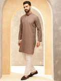 Anouk Brown Ethnic Motifs Embroidered Sequinned Pure Cotton Straight Kurta with Pyjamas