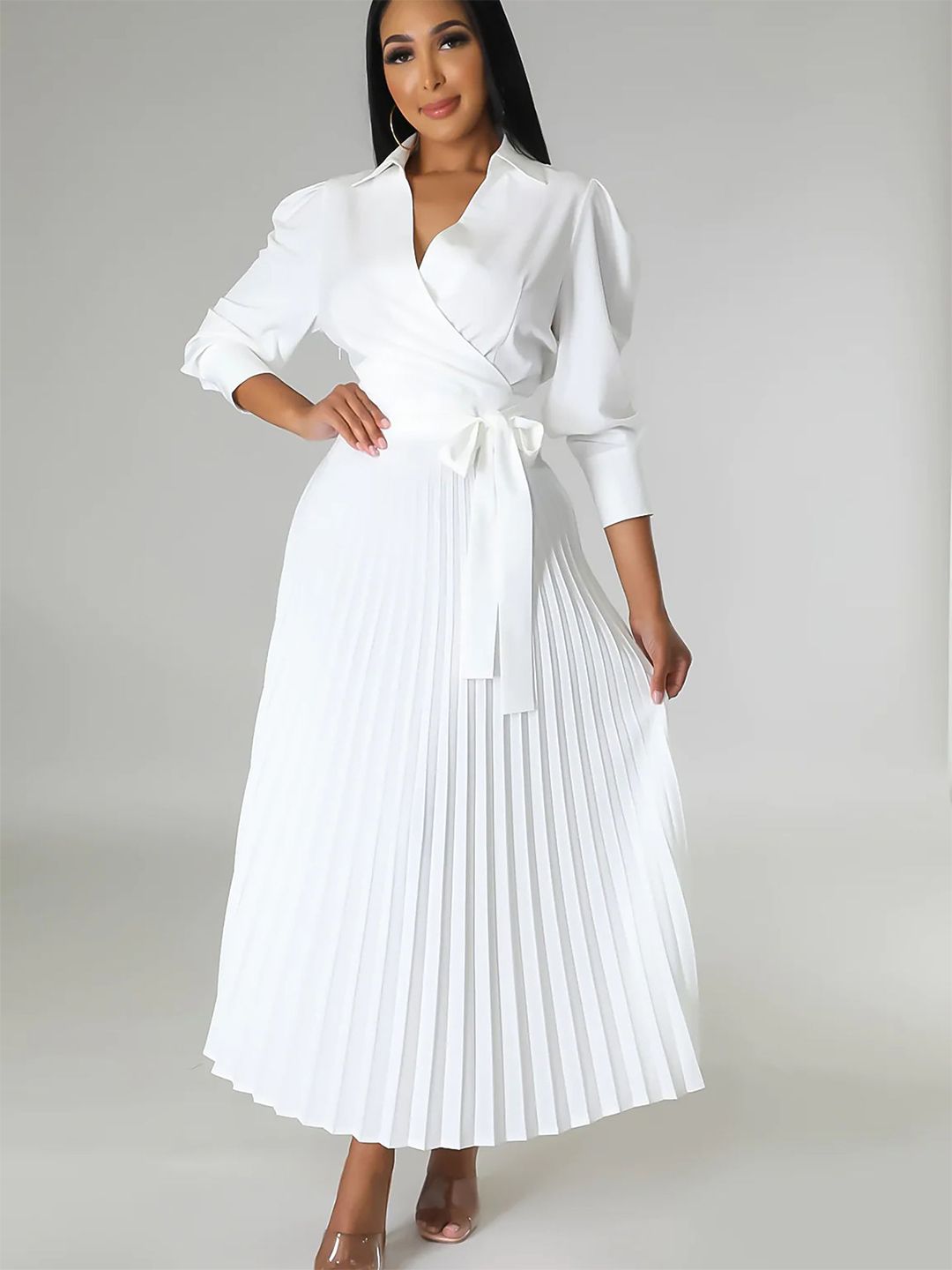 all about you Women Solid Striped Tie-Ups Wrap Dress