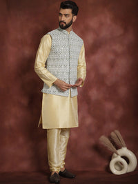 Anouk Ethnic Motifs Thread Work Straight Kurta with Churidar & Nehru Jacket