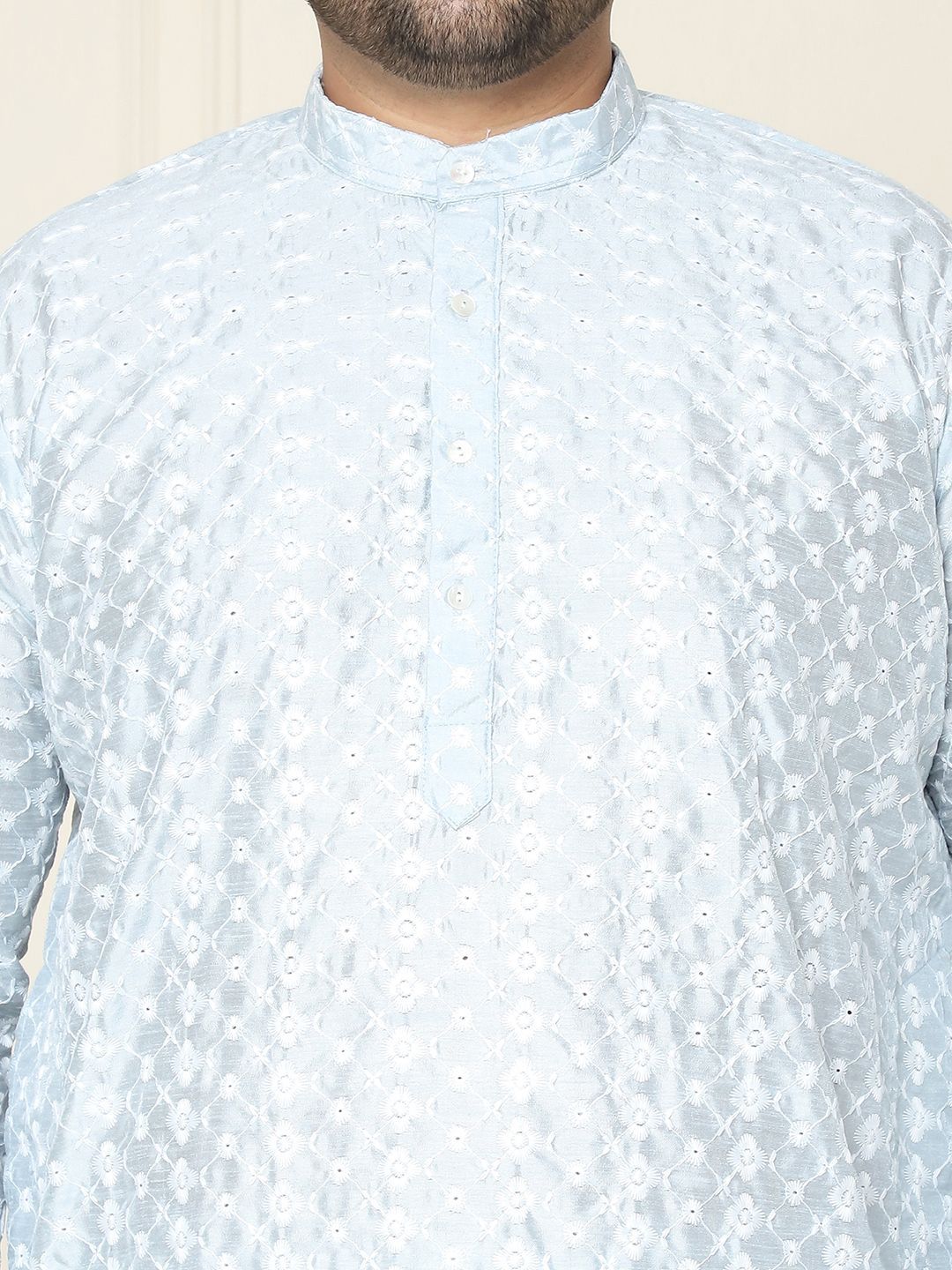 SOJANYA PLUS Floral Embroidered Thread Work Silk Cotton Straight Kurta with Pyjamas