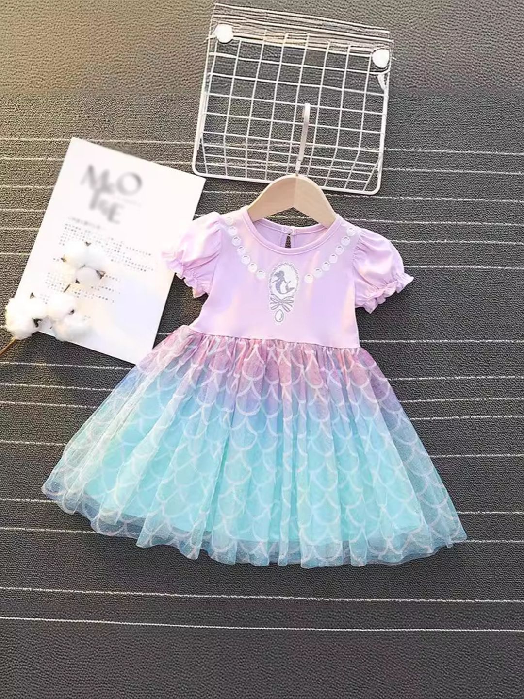 YK Girls Round Neck Puff Sleeves Fit & Flare Dress