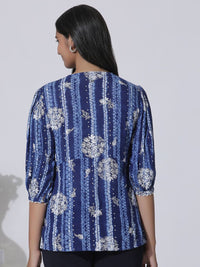 W Print Puff Sleeve Empire Top