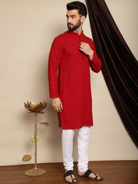 Anouk Geometric Embroidered Sequined Mandarin Collar Pure Cotton Kurta With Churidar