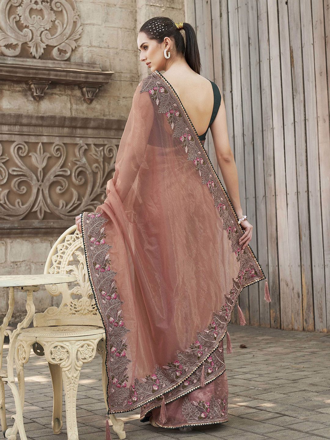 Tikhi Imli Embroidered Net Saree