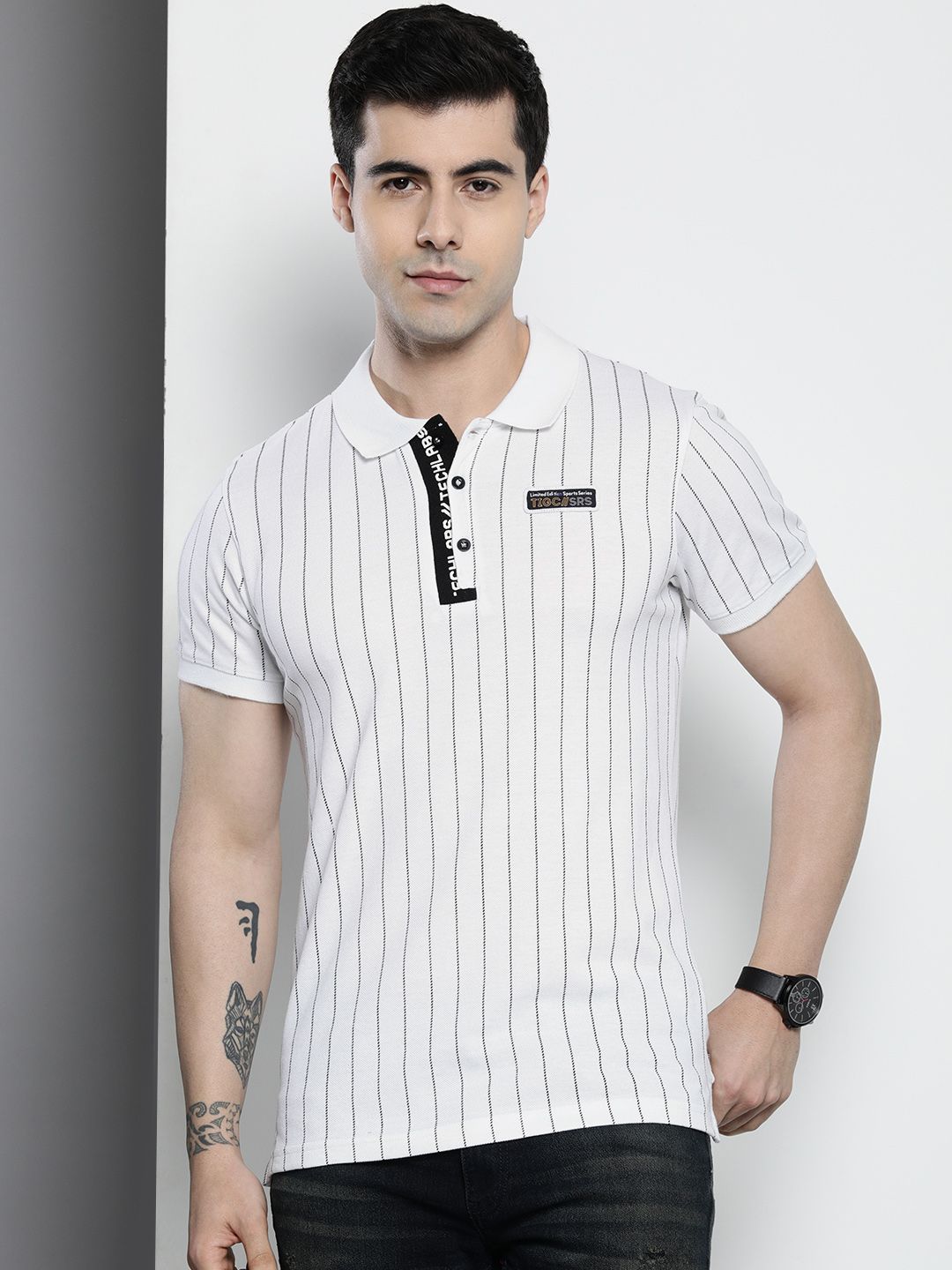 The Indian Garage Co Striped Polo Collar T-shirt