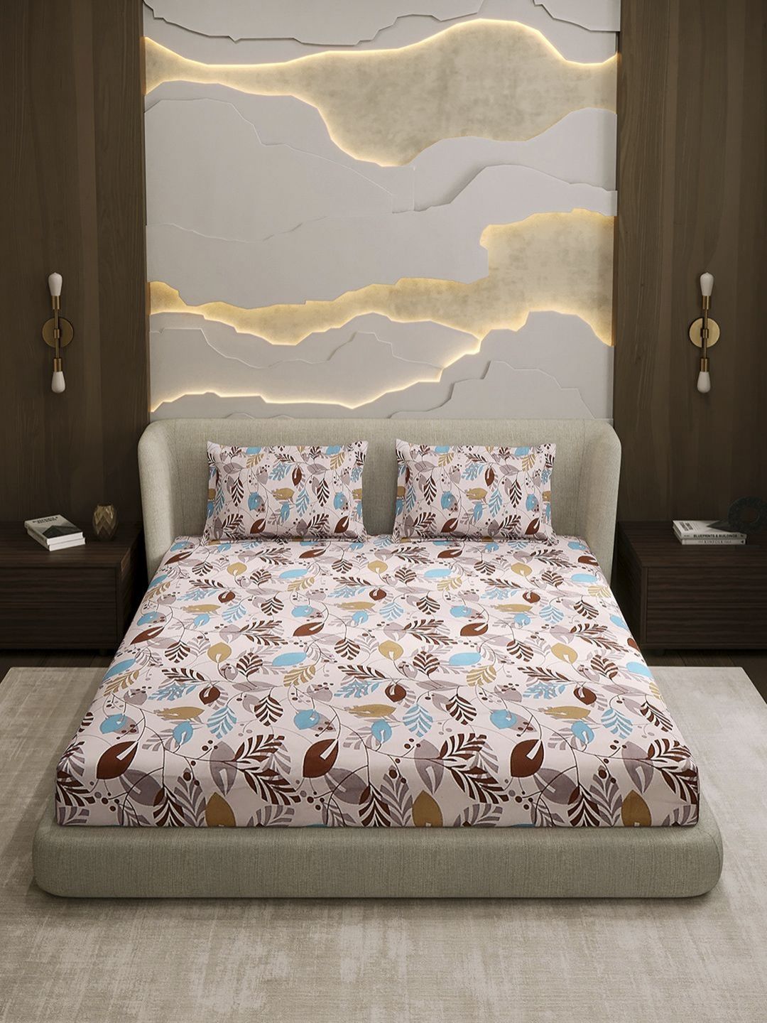 Monte Carlo Pink & Blue Printed Cotton 104 TC Queen Bedsheet Set 2.24 m x 2.54 m
