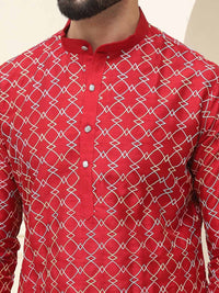 SOJANYA Geometric Embroidered Band Collar Thread Work Straight Kurta