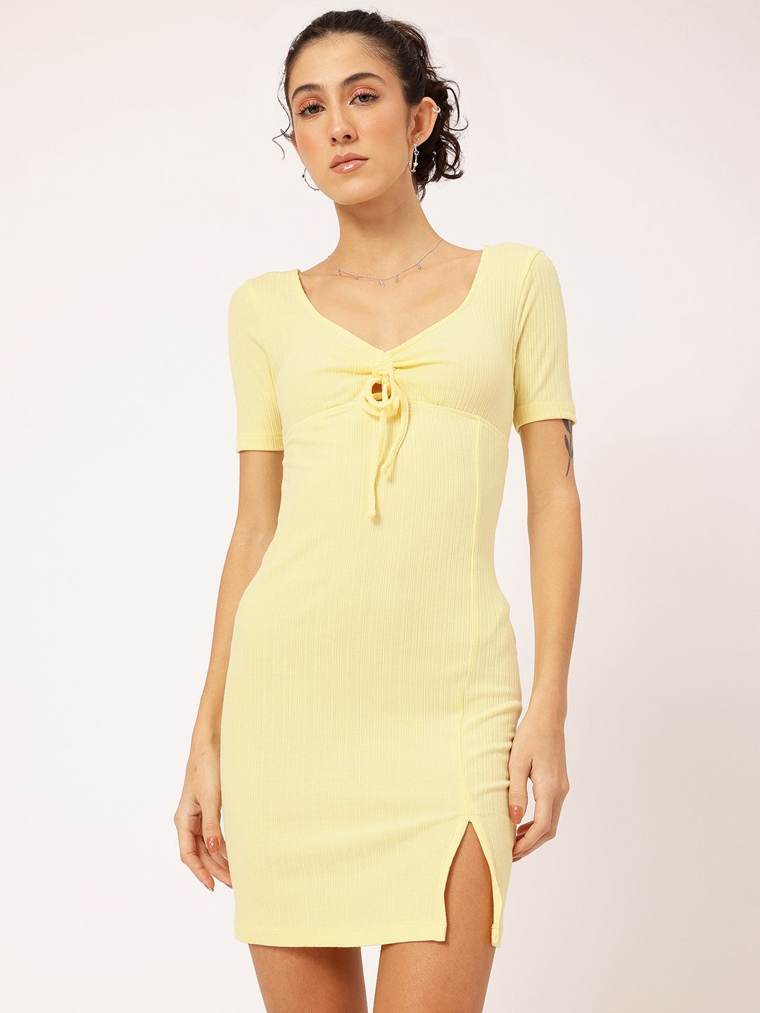 DressBerry Lace Up Detail Ribbed Bodycon Dress