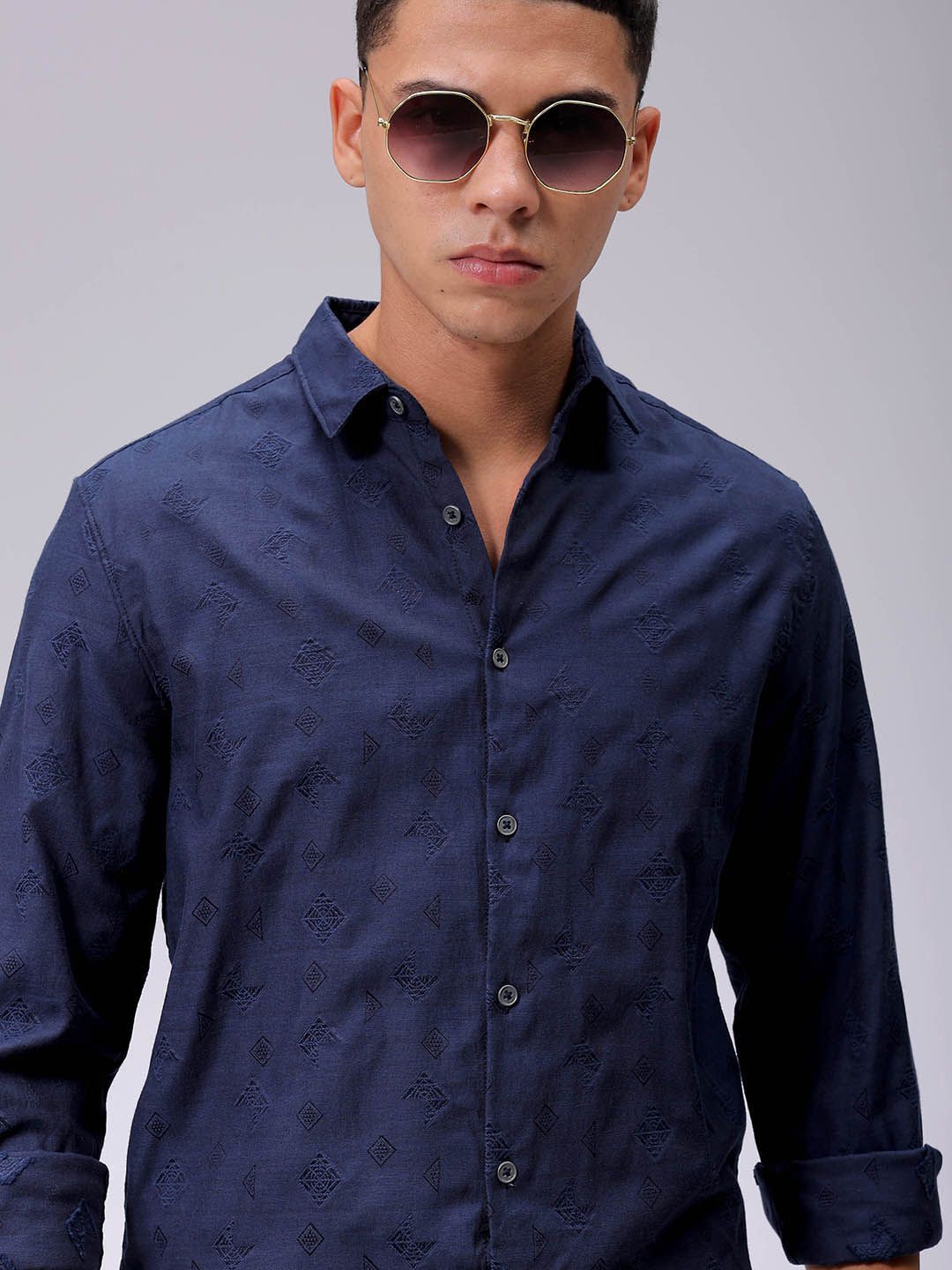 The Indian Garage Co Men Regular Fit Dobby Textured Resortwear Shirt