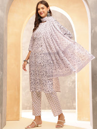 Anouk Women Ethnic Motifs Printed Regular Beads and Stones Pure Cotton Kurta with Trousers & With Dupatta