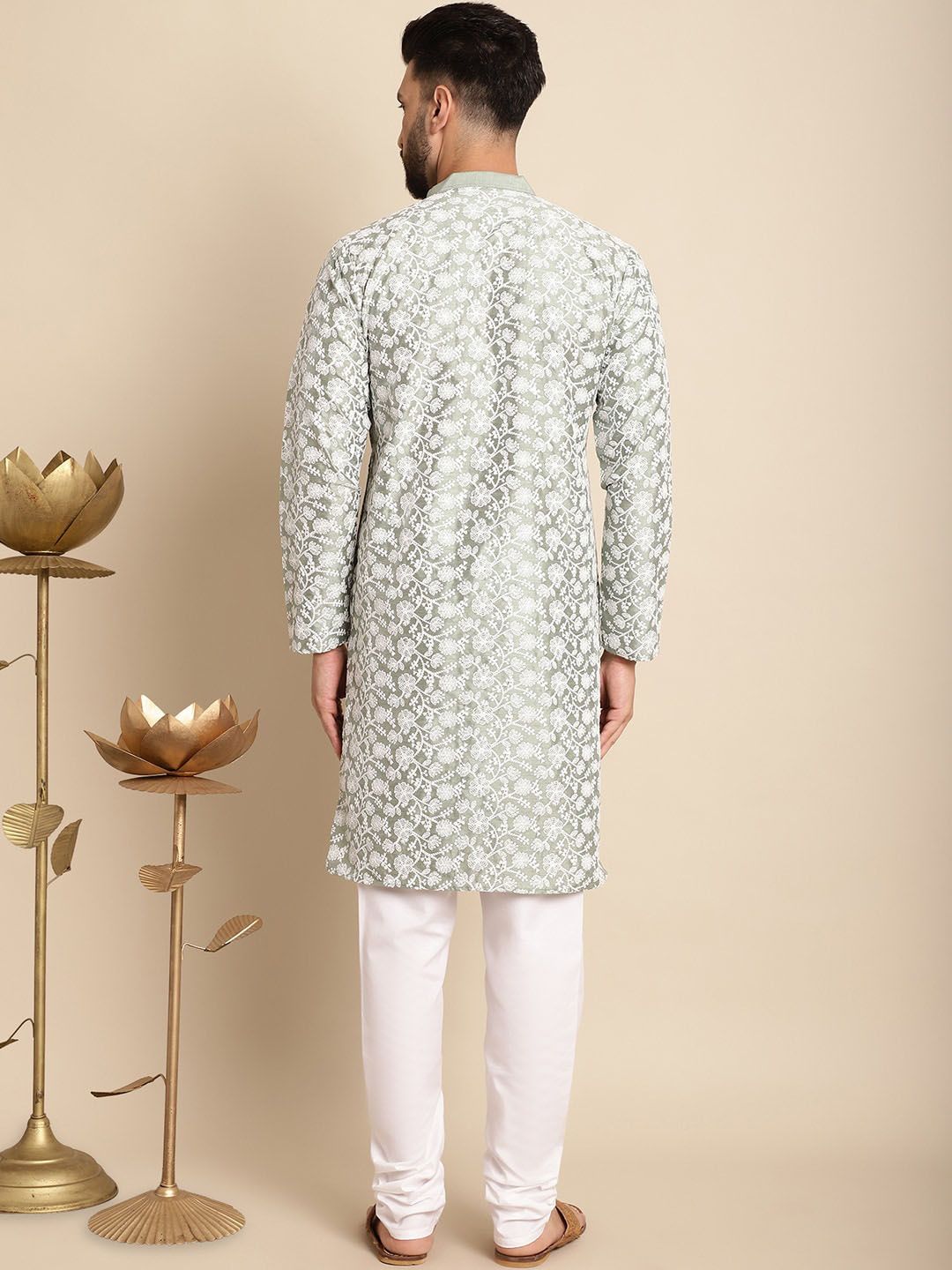 Anouk Floral Embroidered Band Collar Regular Kurta with Churidar