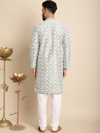 Anouk Floral Embroidered Band Collar Regular Kurta with Churidar