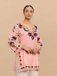 HOUSE OF KARI Floral Embroidered Cotton Falak Kashmiri Straight Kurta