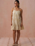 House of Chikankari Ethnic Motifs Embroidered Ruffled A-Line Dress