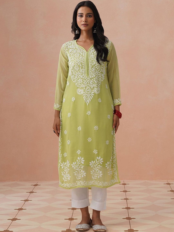 Rumah Wanita Chikankari Kerja Benang Sulam Georgette Kurta