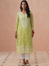 Rumah Wanita Chikankari Kerja Benang Sulam Georgette Kurta