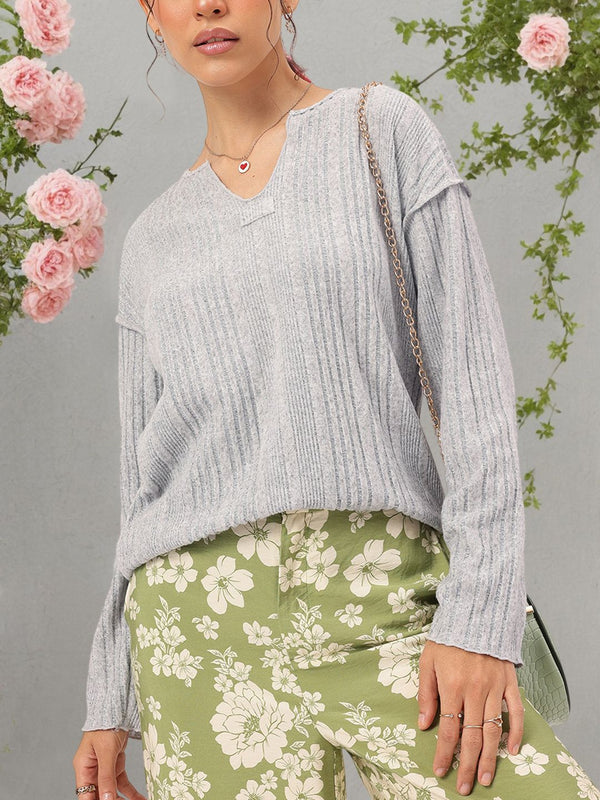 DressBerry Minimal Muse V-Neck Ribbed  Top