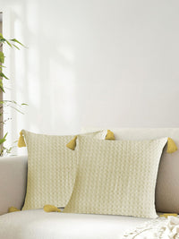 URBAN SPACE Beige 2 Pieces Checked Square Cushion Covers