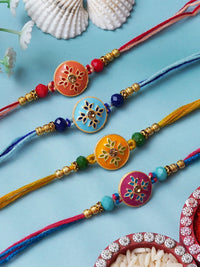 eCraftIndia Set of 4 Floral-Shaped Designer Rakhis with Roli & Chawal