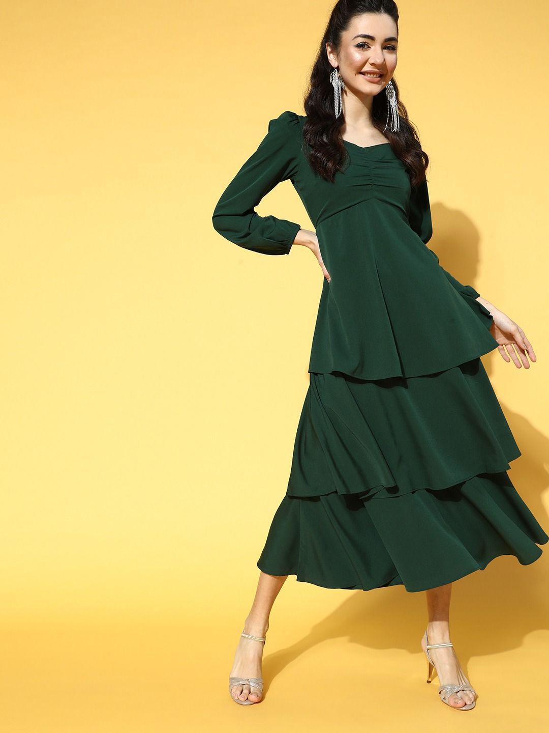 Berrylush Puff Sleeve Layered A-Line Maxi Dress