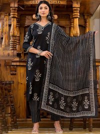 KALINI Ethnic Motifs Printed Sequinned Straight Kurta With Trousers & Dupatta