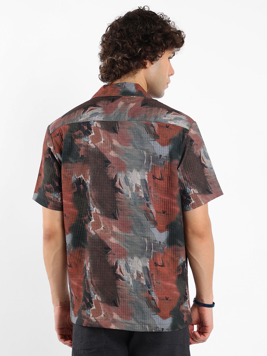 Campus Sutra Men Comfort Fit Cuban Collar Abstract Printed Oversized Casual Shirt