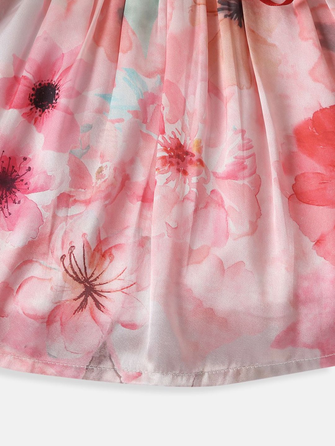 Nauti Nati Girls' Satin Floral Printed Party Frock With Waistband