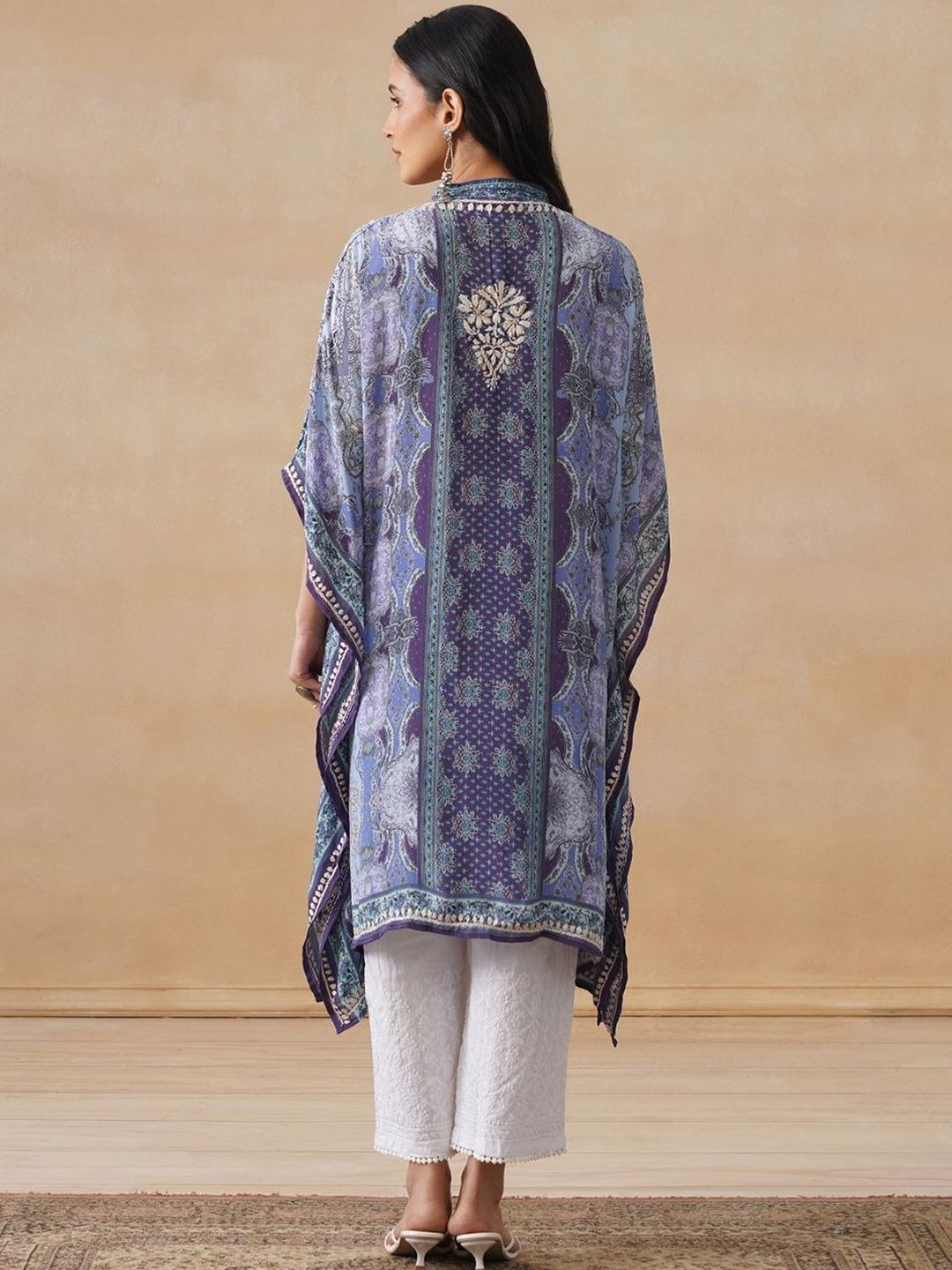 House of Chikankari Women Green Printed Crepe Kaftan Kurta