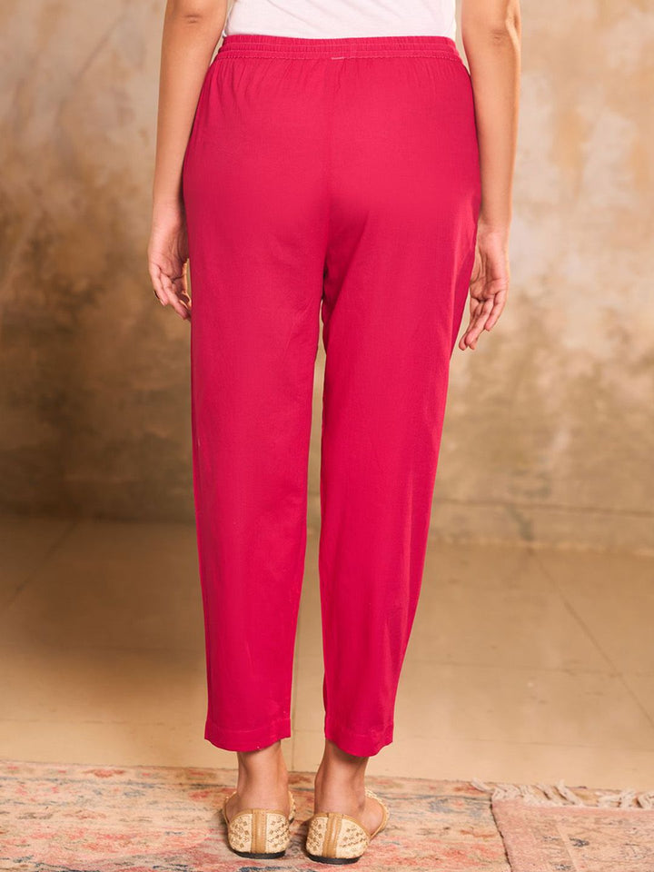 House of Chikankari Women Magenta Cotton Solid Pant
