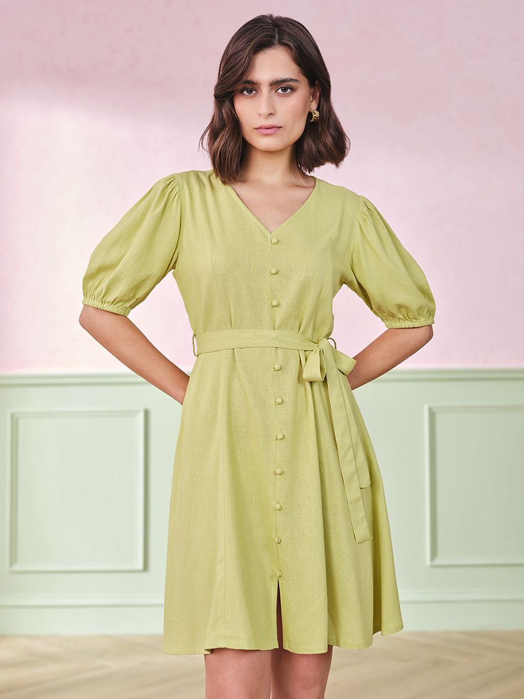 AND Women Puff Sleeve A-Line Dress