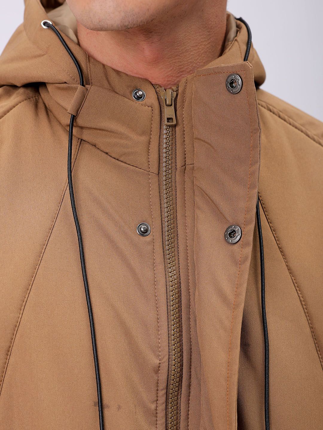 The Indian Garage Co Men Hooded Solid Puffer Utility Jacket