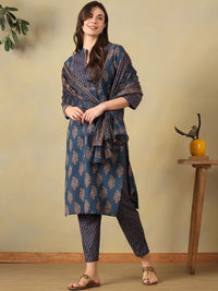 Mamicha Women Ethnic Motifs Printed Regular Pure Cotton Kurta with Trousers & With Dupatta