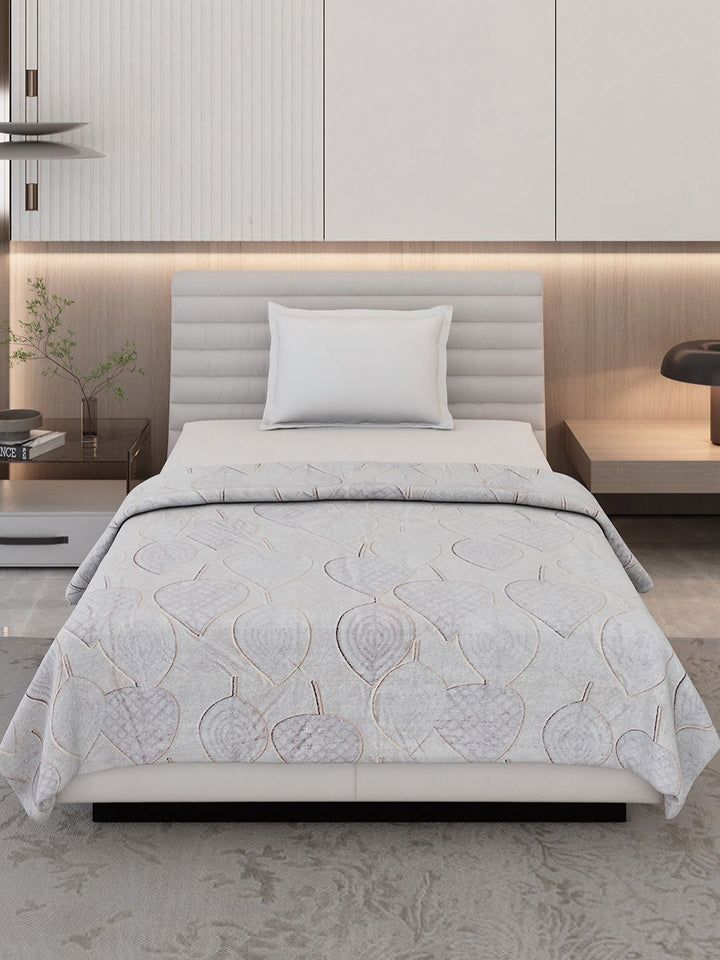 Monte Carlo Grey Ethnic Motifs Printed AC Room 290 GSM Single Bed Blanket