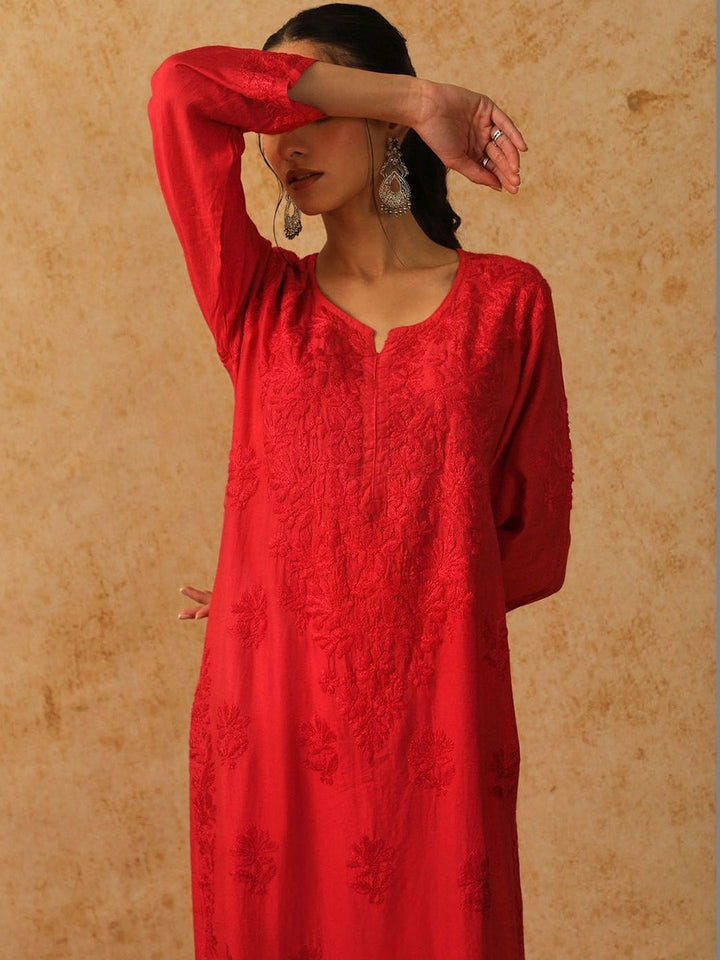 Rumah Wanita Chikankari Sulam Kurta Sutera Chanderi Chikankari