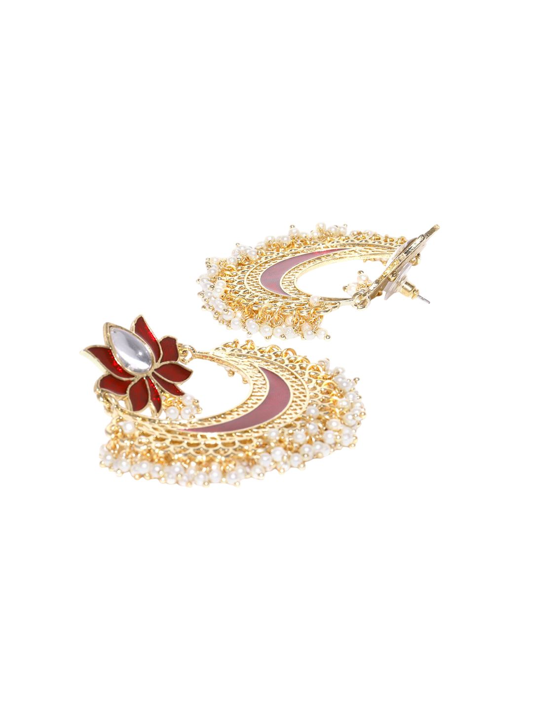 Anouk Gold Plated Cubic Zirconia Studded Crescent Shaped Chandbalis