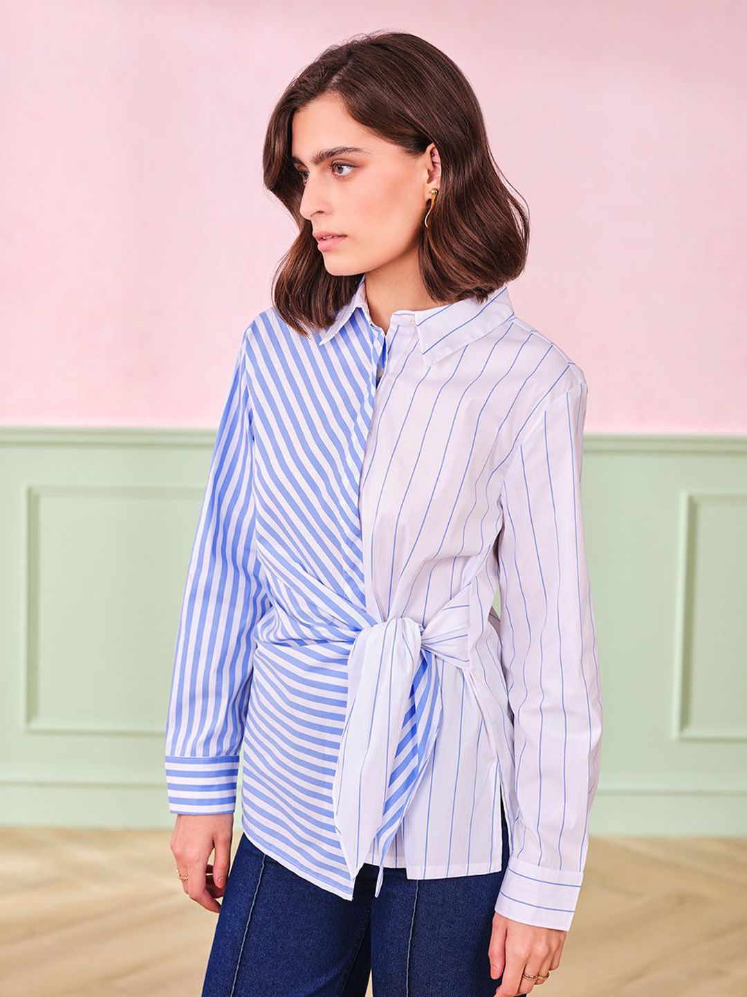 AND Striped Cotton Shirt Style Top