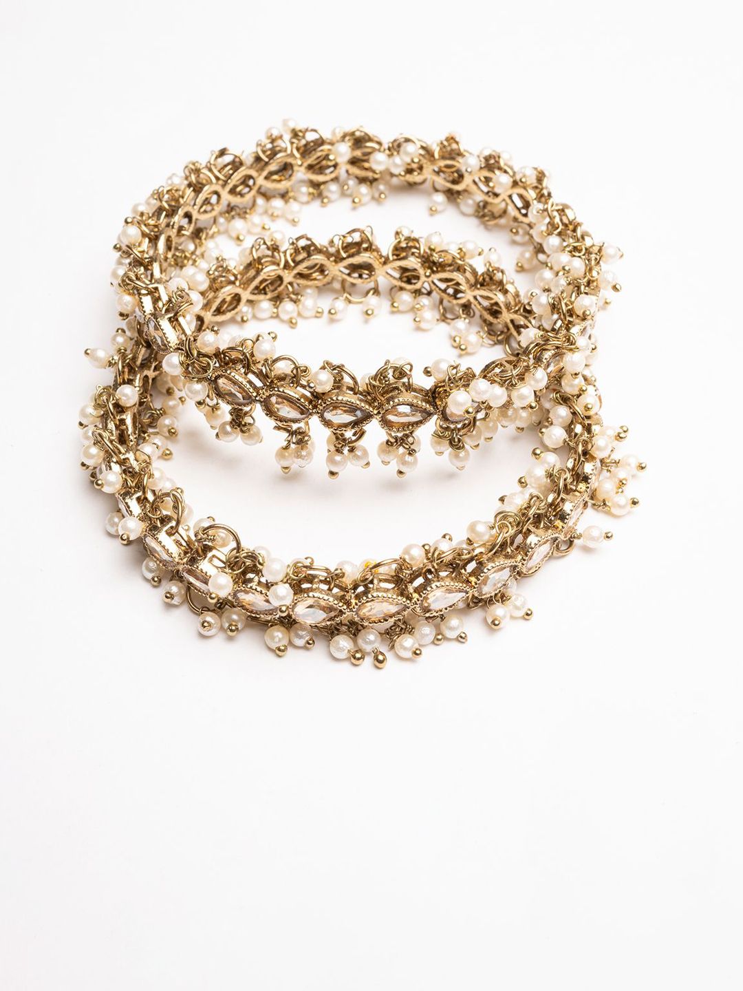 PANASH Set of 2 Gold-Plated American Diamond Stone Studded & Beaded Bangles