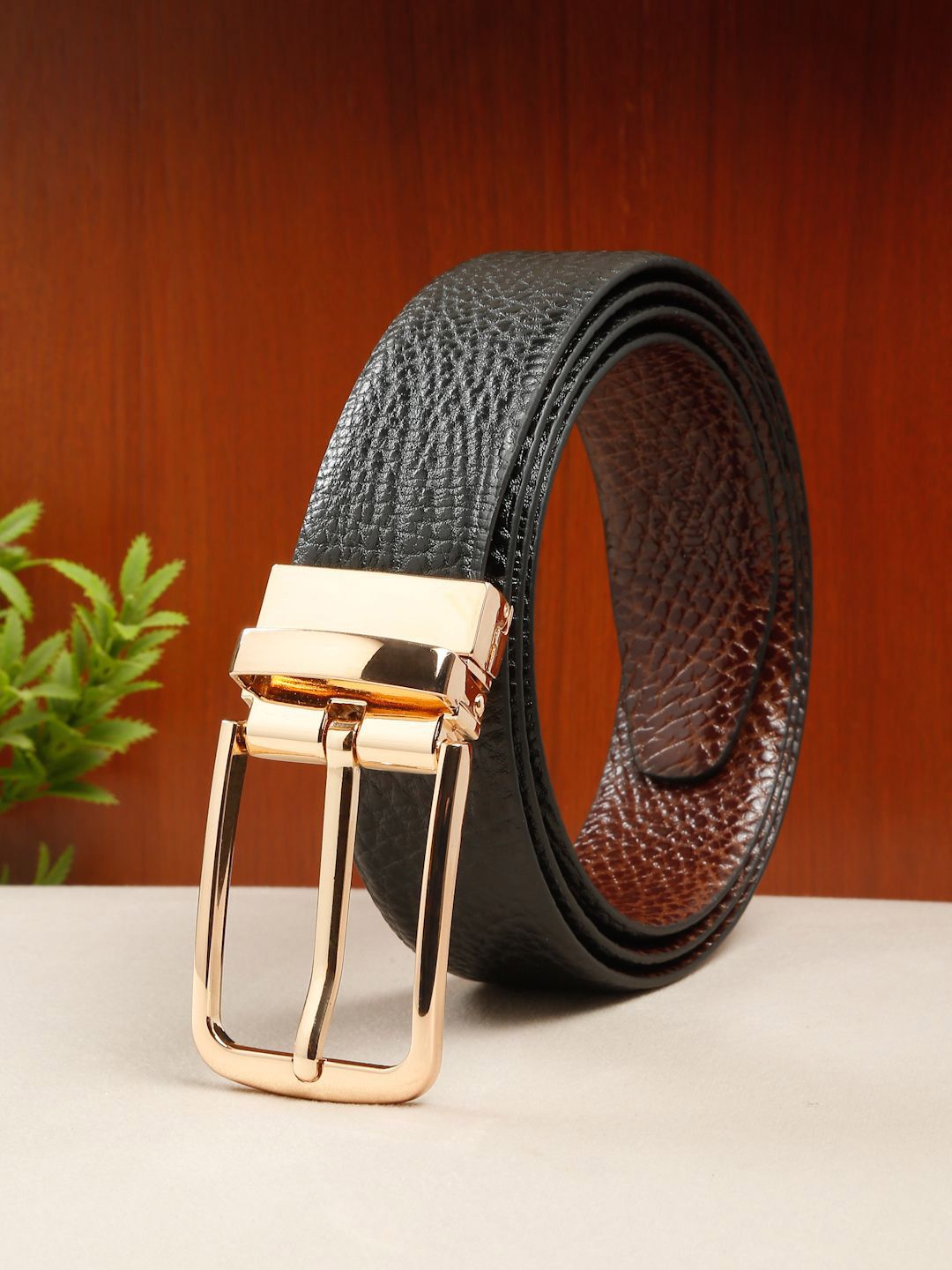 Teakwood Leathers Men Textured Leather Reversible Formal Belt