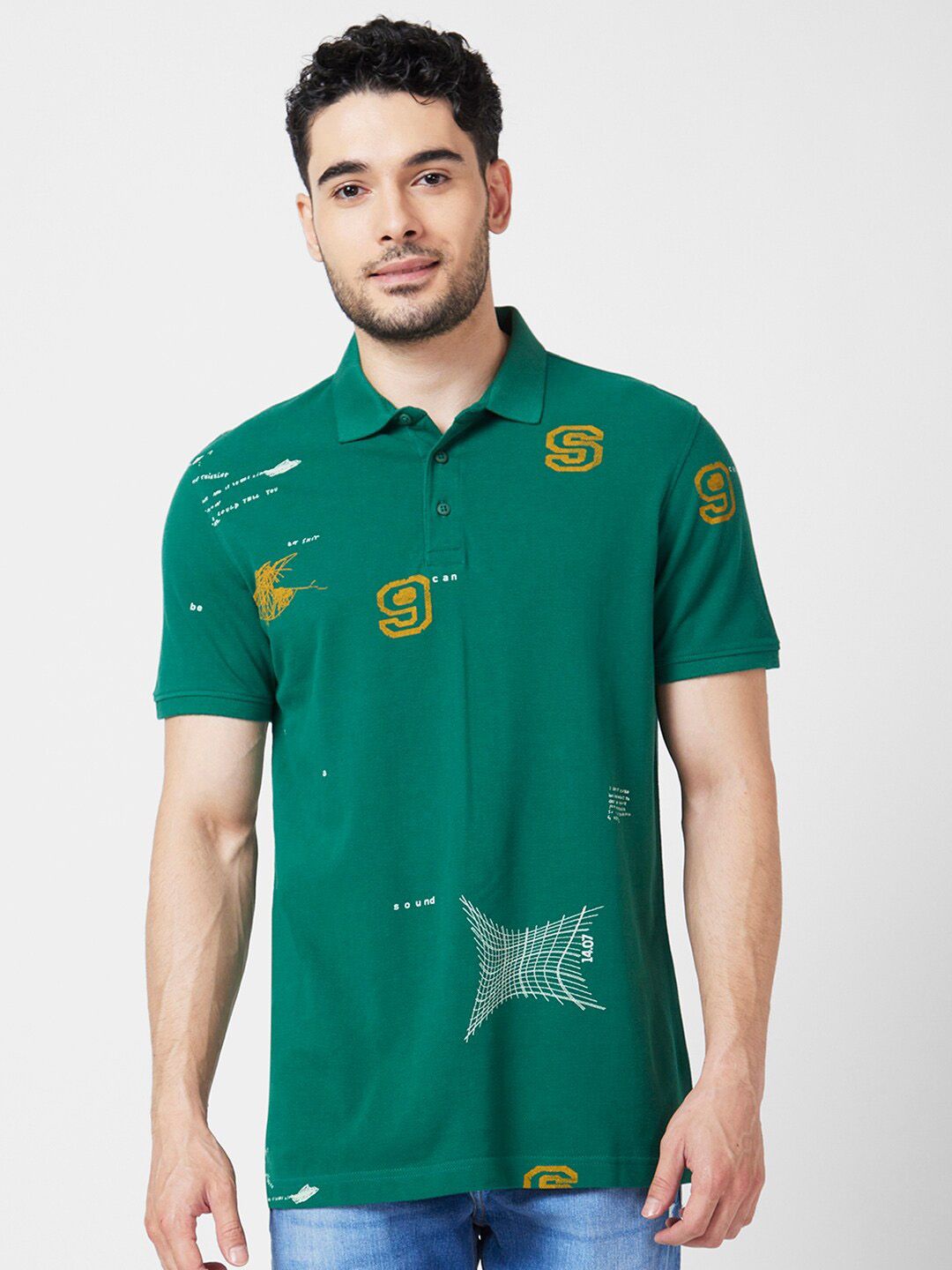 SPYKAR Conversational Printed Polo Collar Slim Fit Cotton T-shirt