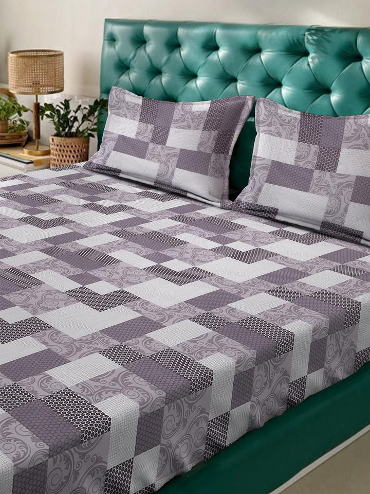 KLOTTHE Purple Geometric 400 TC King Bedsheet with 2 Pillow Covers