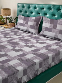 KLOTTHE Purple Geometric 400 TC King Bedsheet with 2 Pillow Covers