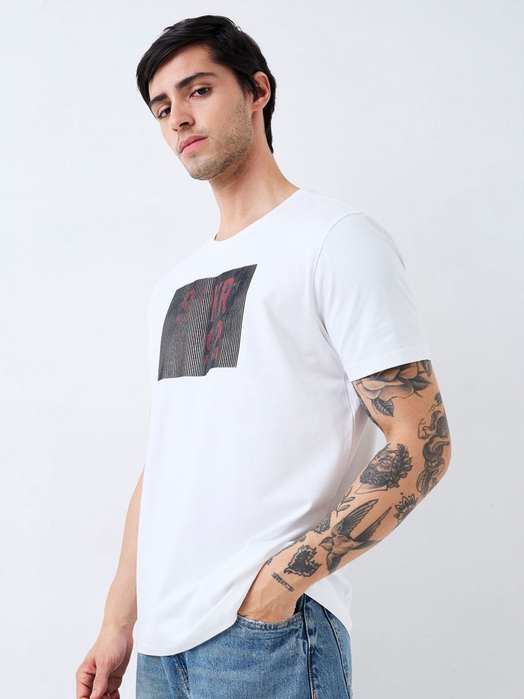 SPYKAR Men Graphic Printed Round Neck Cotton Slim Fit T-shirt