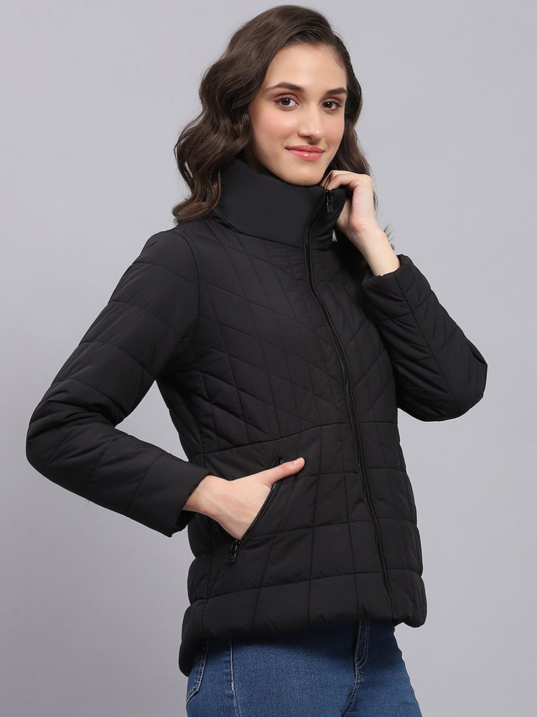 Monte Carlo Women Mock Collar Solid Casual Padded Jacket