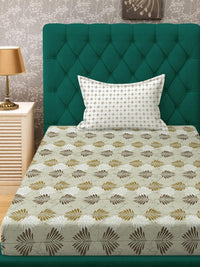 KLOTTHE Olive Floral Cotton Single Bedsheets