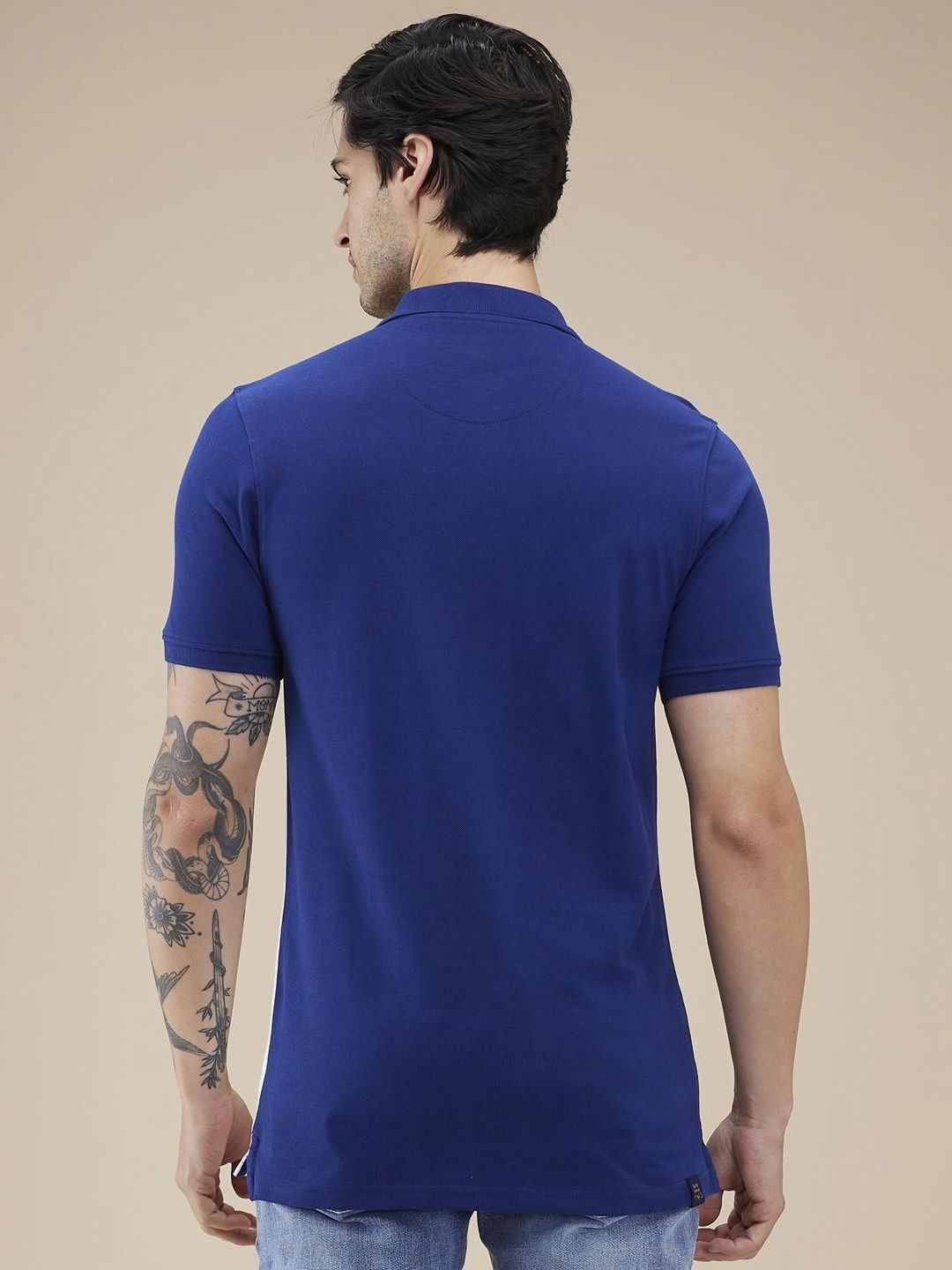Being Human Men Colourblocked Polo Collar Cotton Slim Fit T-shirt