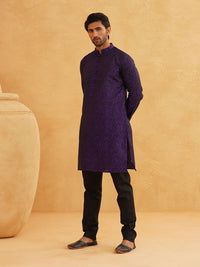 SOJANYA Geometric Printed Mandarin Collar Jacquard Silk Straight Long Kurta