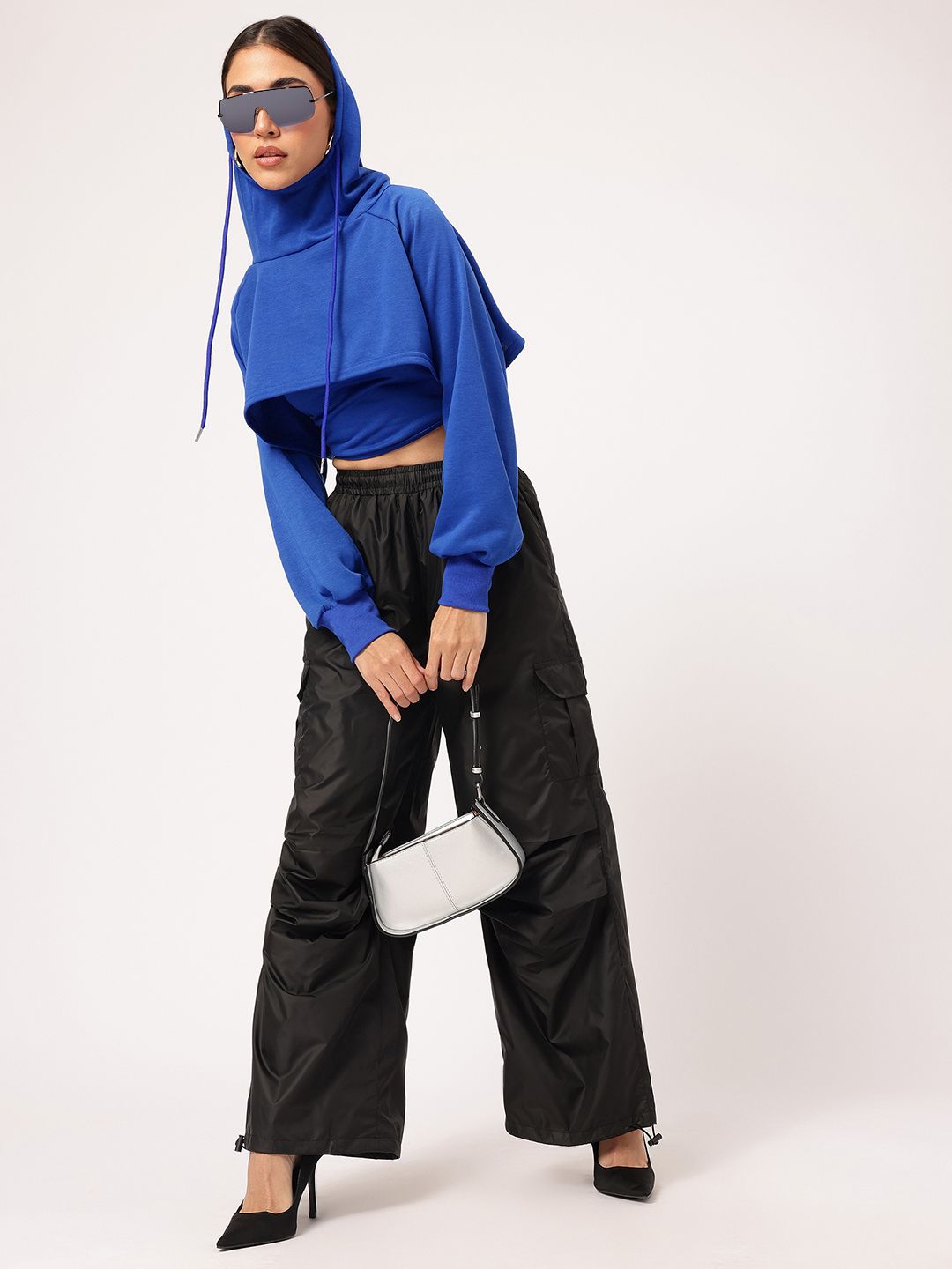 DressBerry Opulent Overlays Raglan Hooded Layered Crop Top
