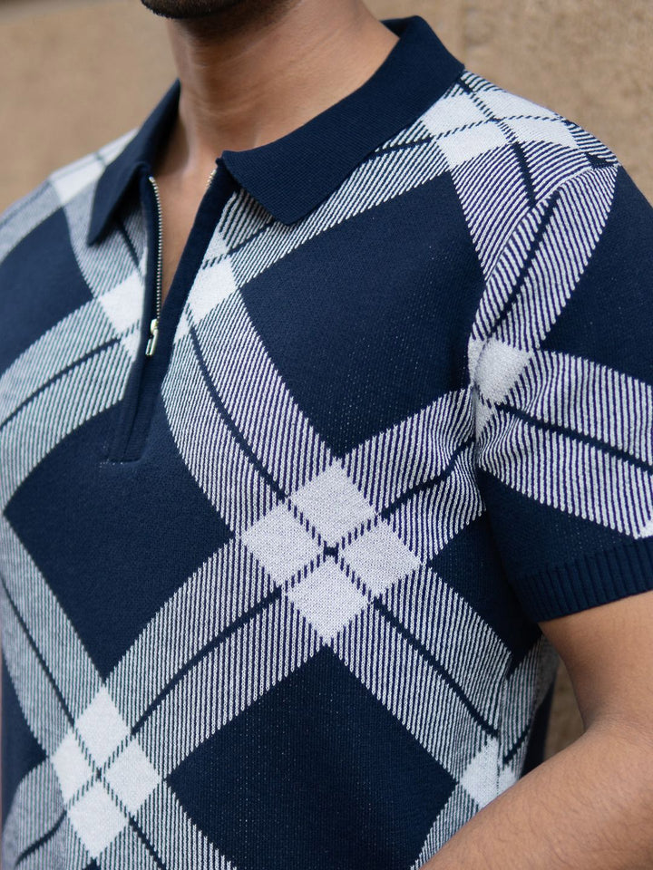 Powerlook Men Checked Polo Collar T-shirt